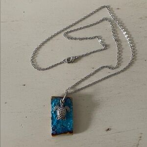 Silver Turtle Resin Pendant Necklace
